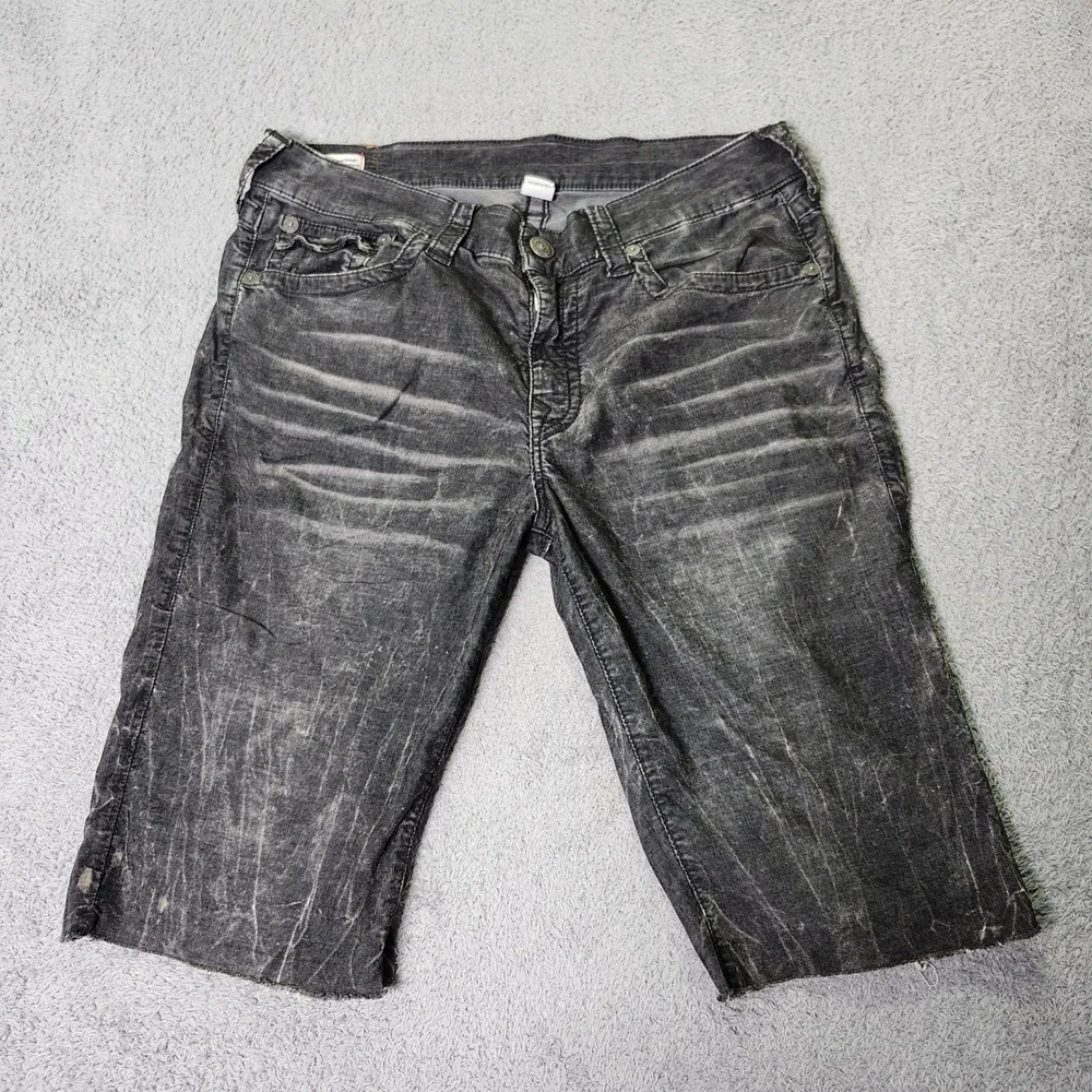 True Religion Mens 33 Ricky Relaxed Straight Shorts Gray Acid Wash Corduroy